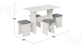 Обеденная группа тип 1 - МФ-101.006 Дуб крафт белый, Велюр Серый