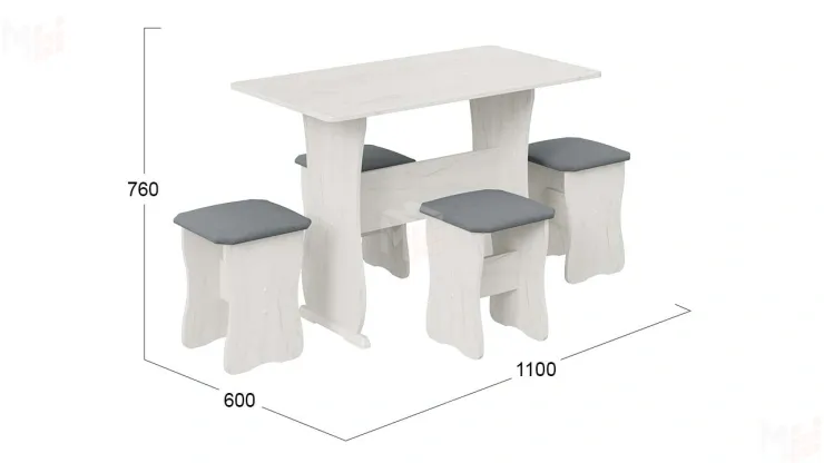 Обеденная группа тип 1 - МФ-101.006 Дуб крафт белый, Велюр Серый