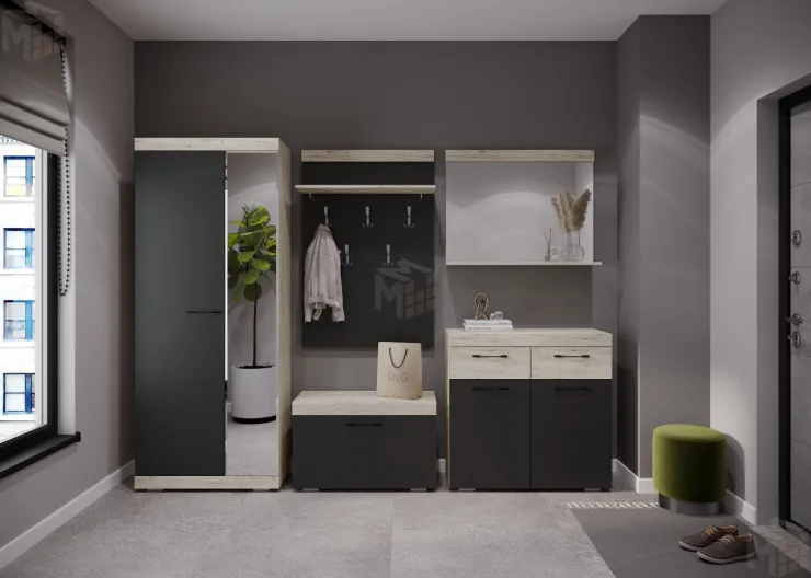 Прихожая СОНАТА Композиция №1 Дуб Крафт белый - Антрацит