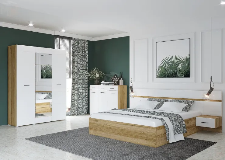 Кровать Ненси 1,6 с подъемным механизмом (дуб золотой/белый глянец)