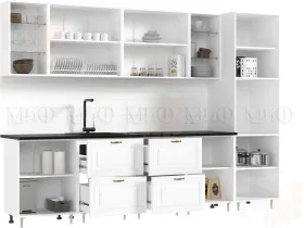 Кухня Престиж 3,0 компоновка №1 (Белый/Браш вайт/Прайм орех)