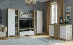 Гостиная Соната Композиция 4 Дуб Сонома - Белый глянец