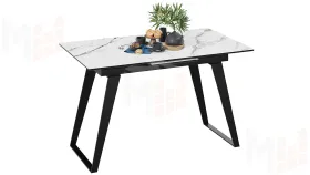 Стол обеденный Техно Черный муар, Стекло глянцевое белый мрамор