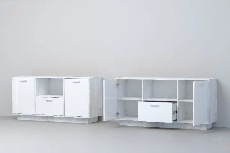 Тумба Т-2 ПД Эго Бетон Светлый/Белый Глянец