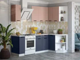 Кухня угловая Техно New 1,7*1,3 Пудра софт/Ультрамарин софт