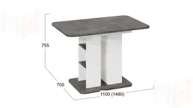 Стол раздвижной Мюнхен Тип 2 Белый Ясень, Ателье темный