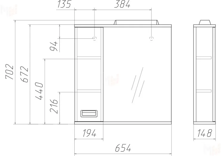 Шкаф-зеркало Cube 65 Эл. левый/правый Домино