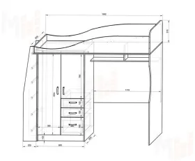 Детская мебель Пираты: кровать-чердак ПР-4/1 + лестница ПР-13/8 + стол КП-13/1