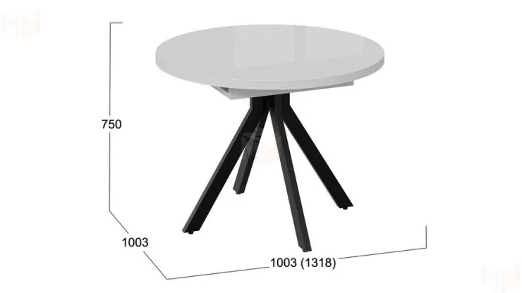Стол обеденный раздвижной Стокгольм Тип 1  Черный муар, Стекло глянцевое белое