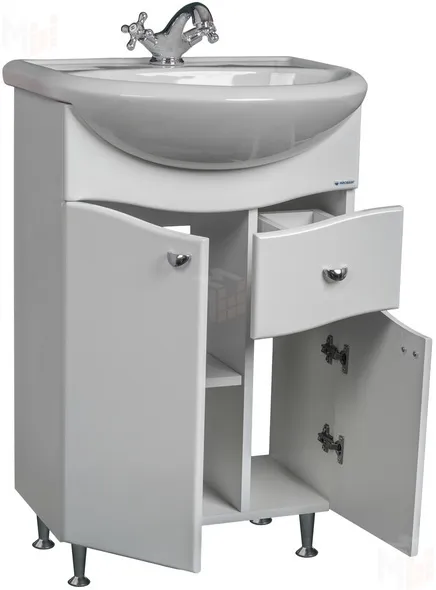 Тумба под умывальник Домино Уют 55 Волна с верхним ящиком В1 Айсберг