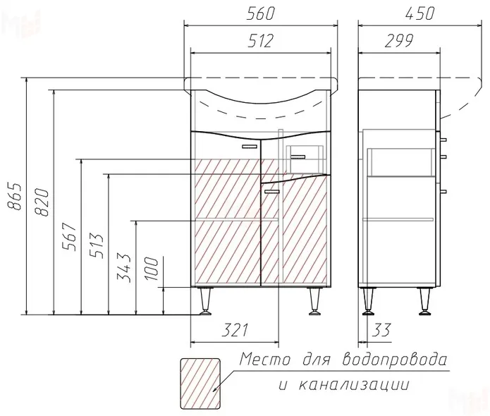 Тумба под умывальник Домино Уют 55 Волна с верхним ящиком В1 Айсберг