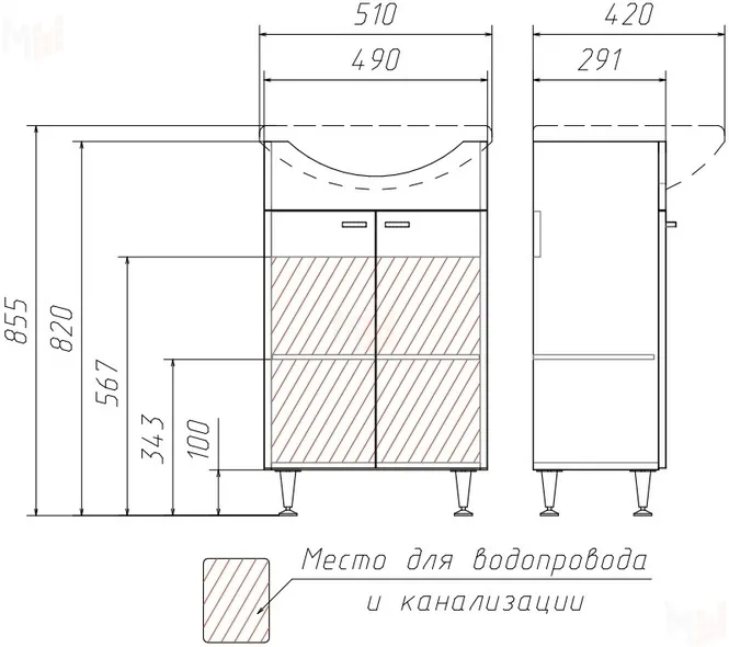 Тумба под умывальник Домино "Уют 50 Классик" без ящика Айсберг