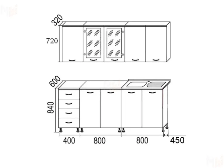 Кухня МДФ Микс серый/черный 2,0