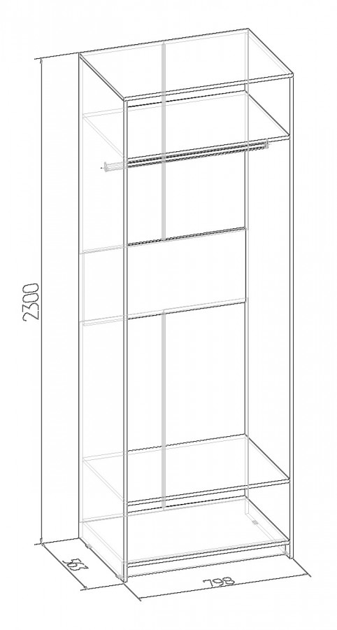 Шкаф для одежды Марсель 54 Фасад Зеркало + Стандарт