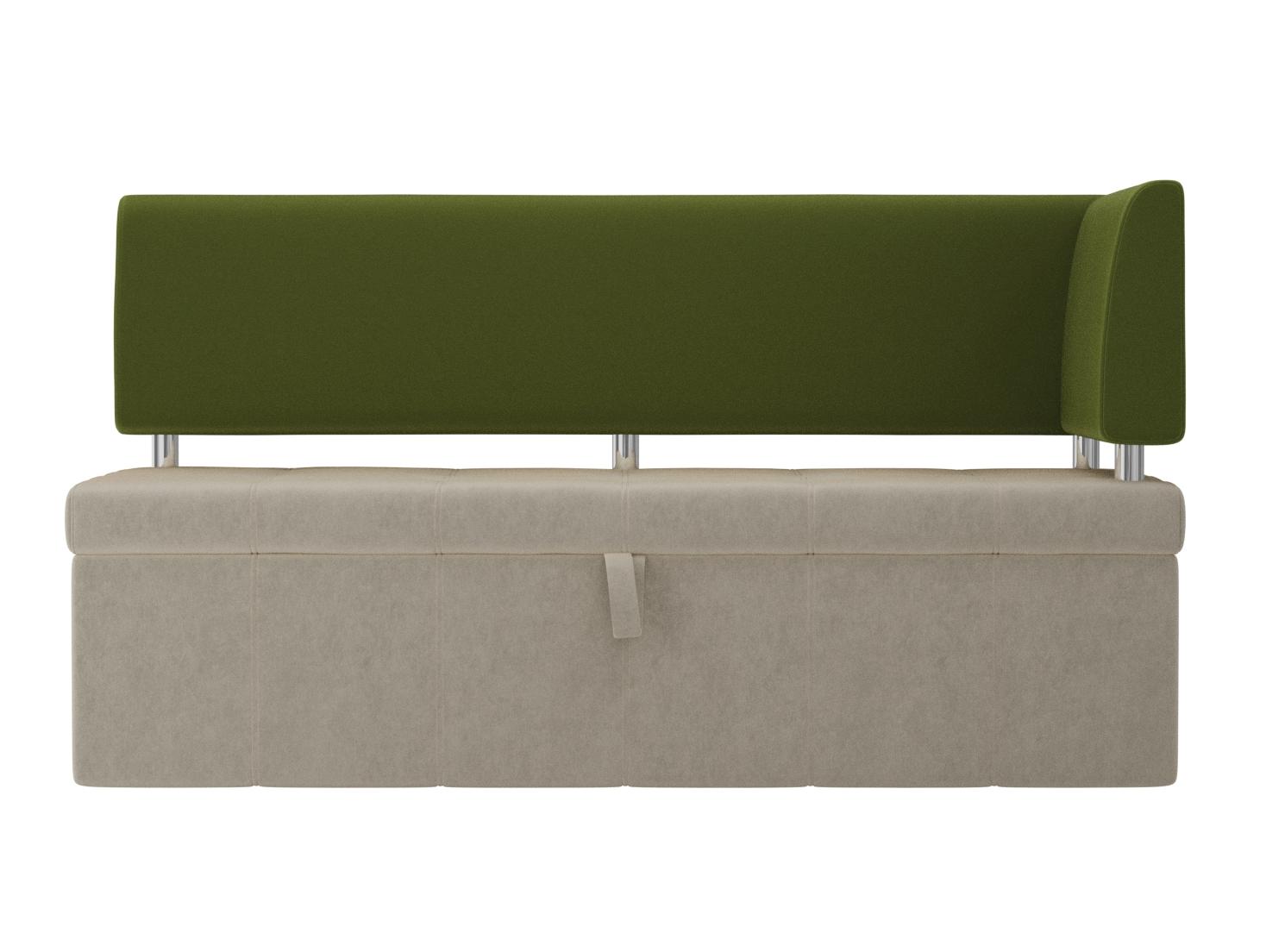 Кухонный прямой диван Стоун с углом правый (Бежевый\Зеленый)
