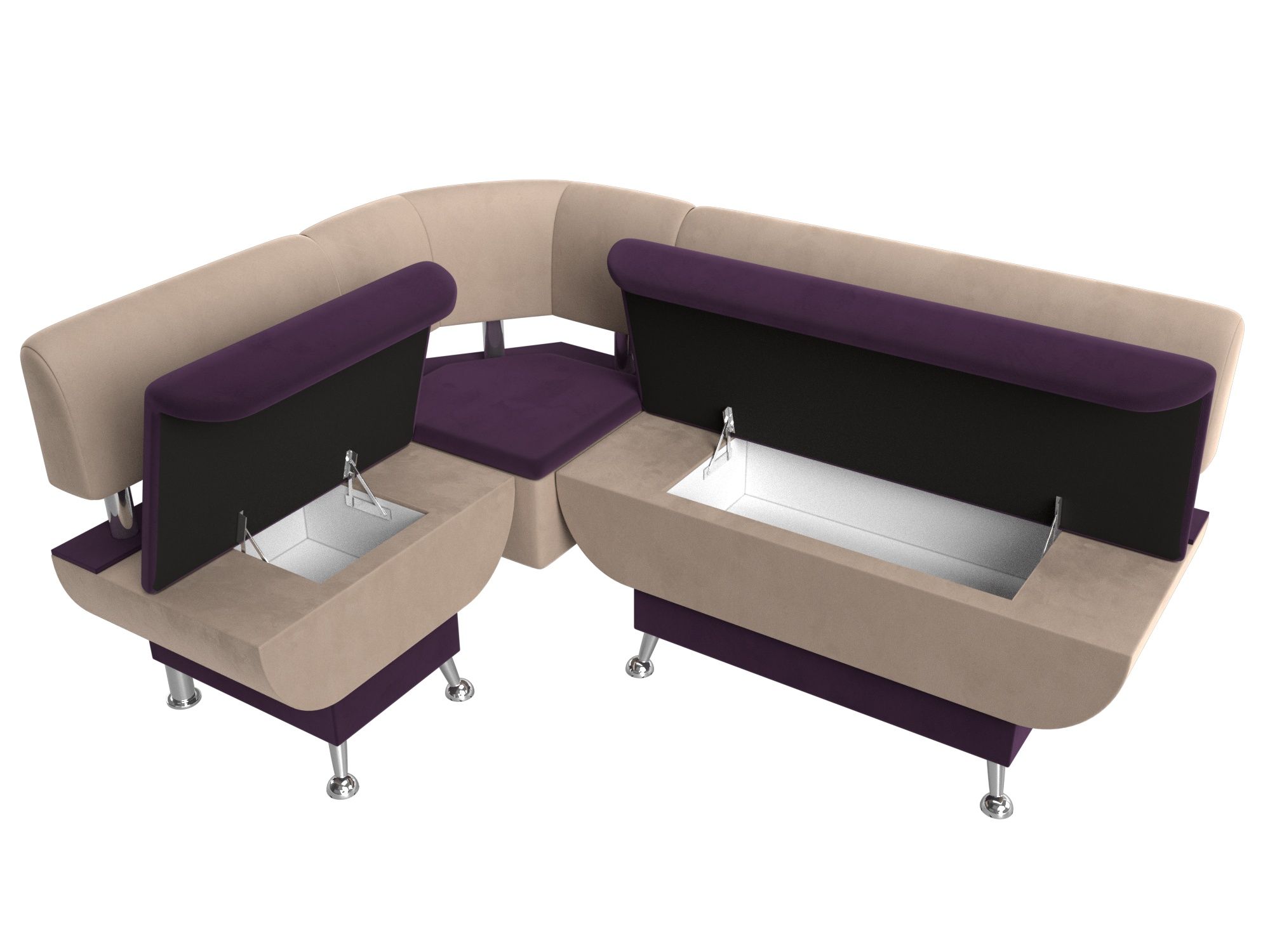Кухонный угловой диван Альфа левый угол (Фиолетовый\Бежевый)