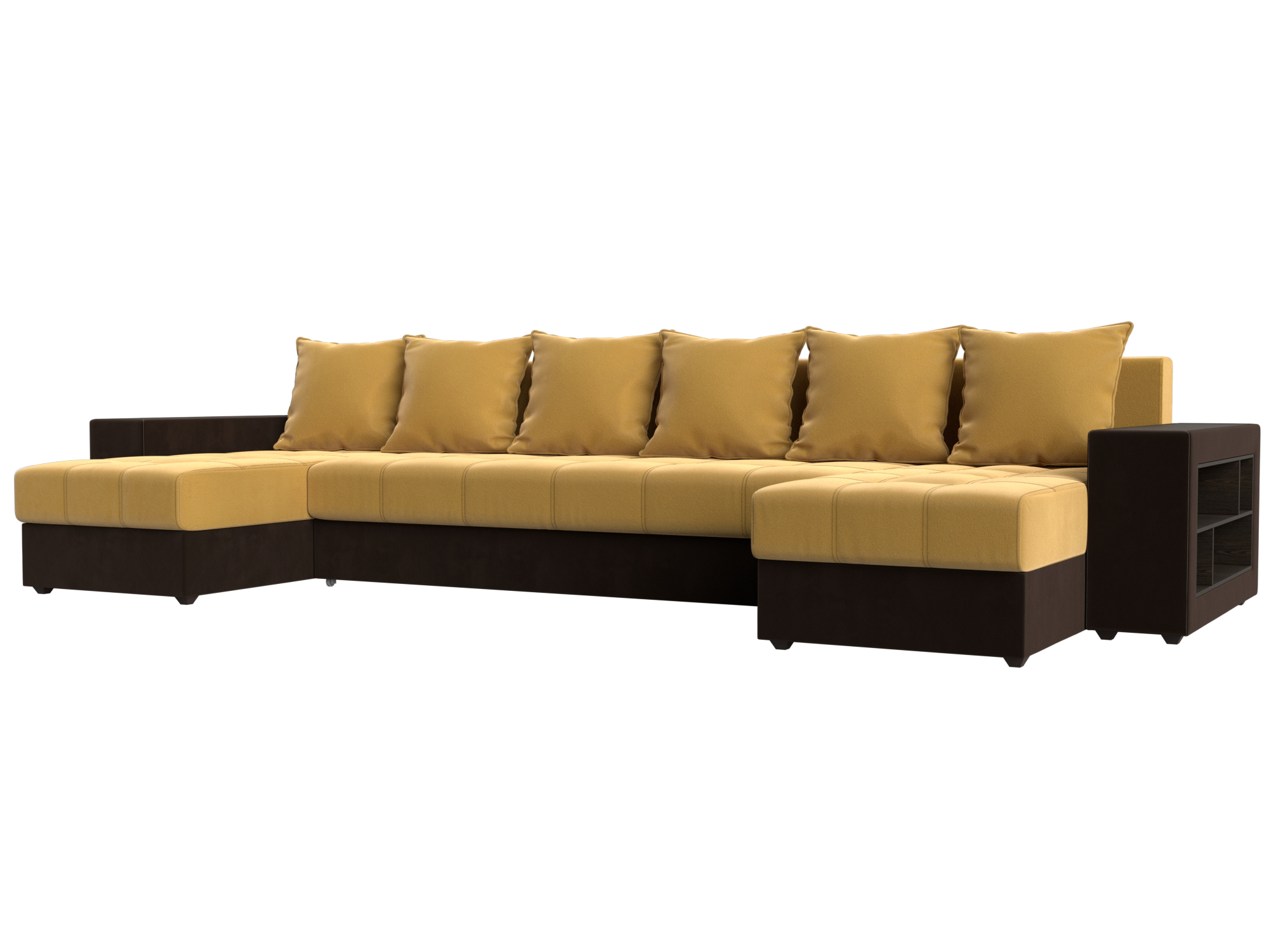 П-образный диван Дубай полки справа (Желтый\коричневый)