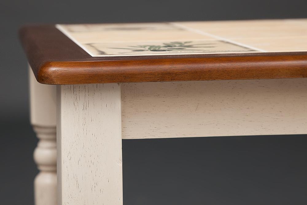 Стол обеденный CT 3045P с плиткой дерево гевея/плитка, Античный белый/Тёмный Дуб, Рисунок - " Прованс " (10549)
