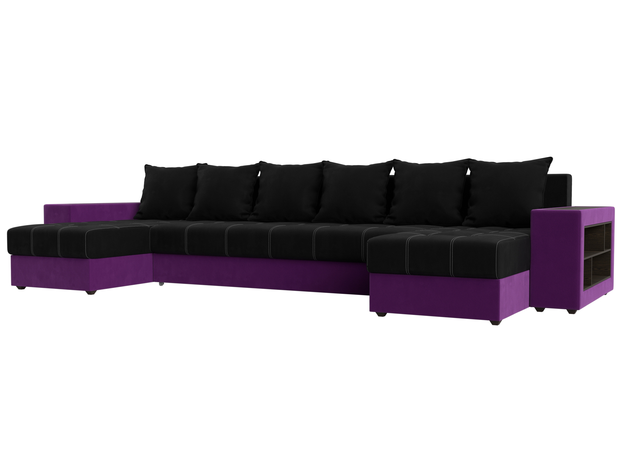 П-образный диван Дубай полки справа (Черный\Фиолетовый)