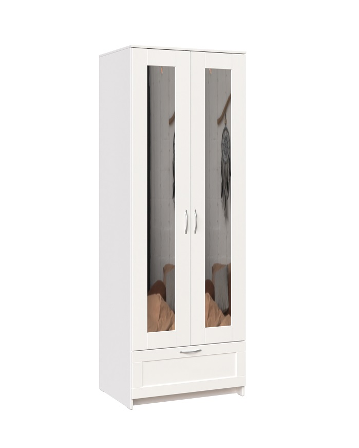 Шкаф Сириус 2 двери 1 ящик с зеркалами, белый