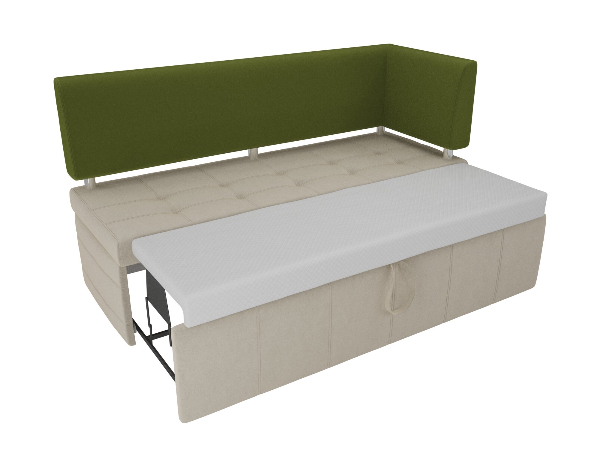 Кухонный прямой диван Стоун с углом правый (Бежевый\Зеленый)