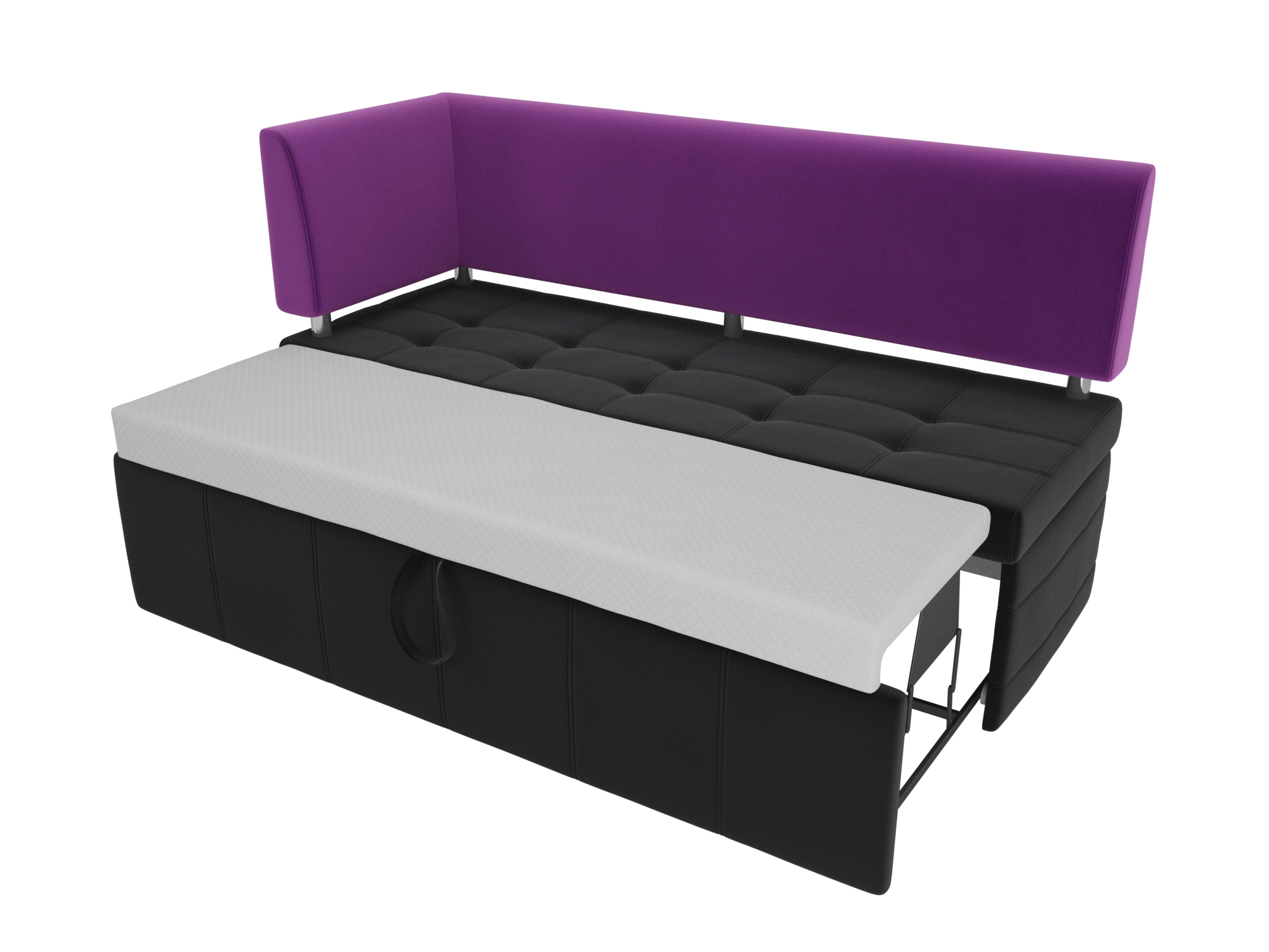 Кухонный прямой диван Стоун с углом левый (Черный\Фиолетовый)