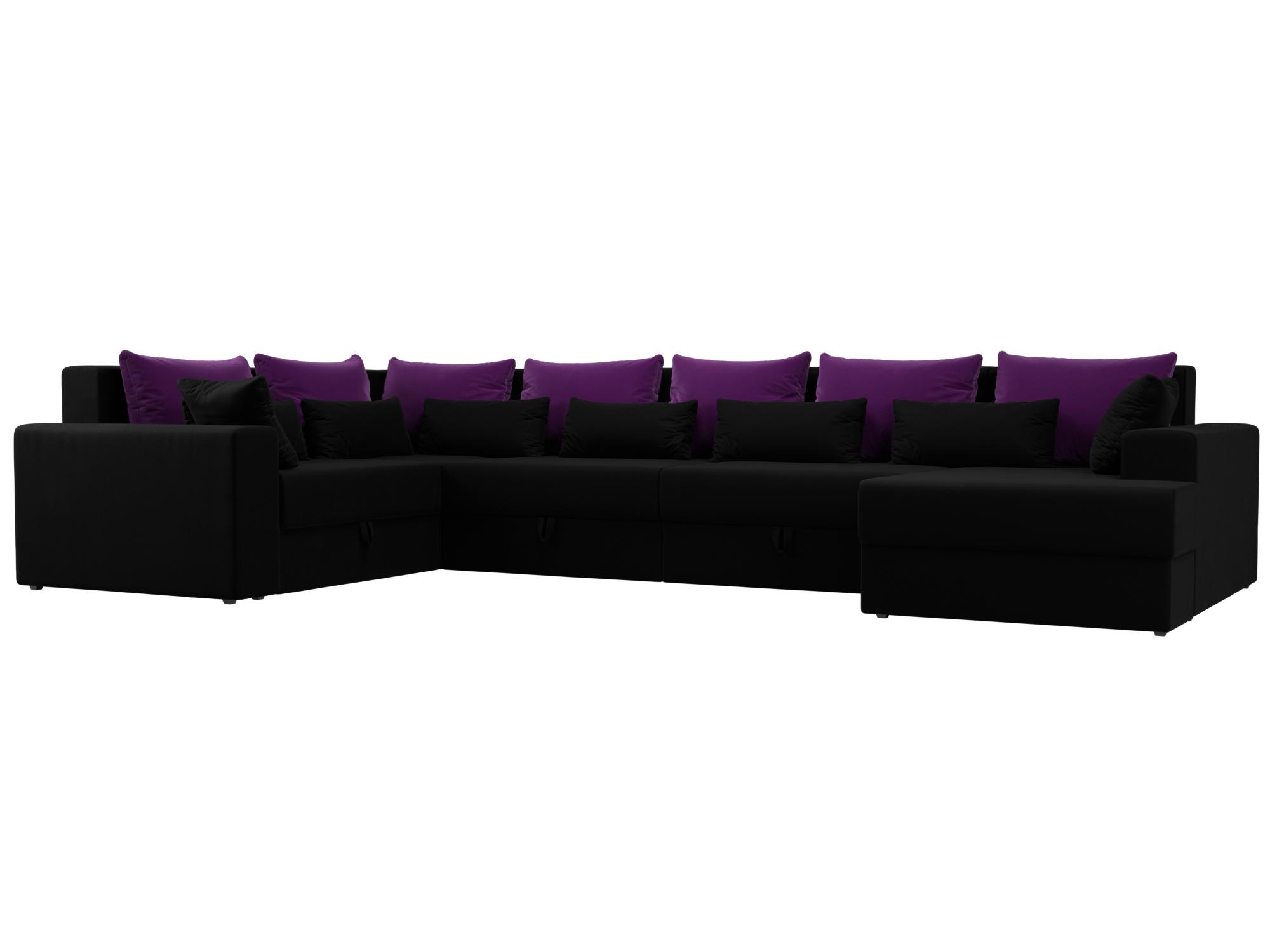 П-образный диван Майами правый угол (Черный\Фиолетовый\Черный)
