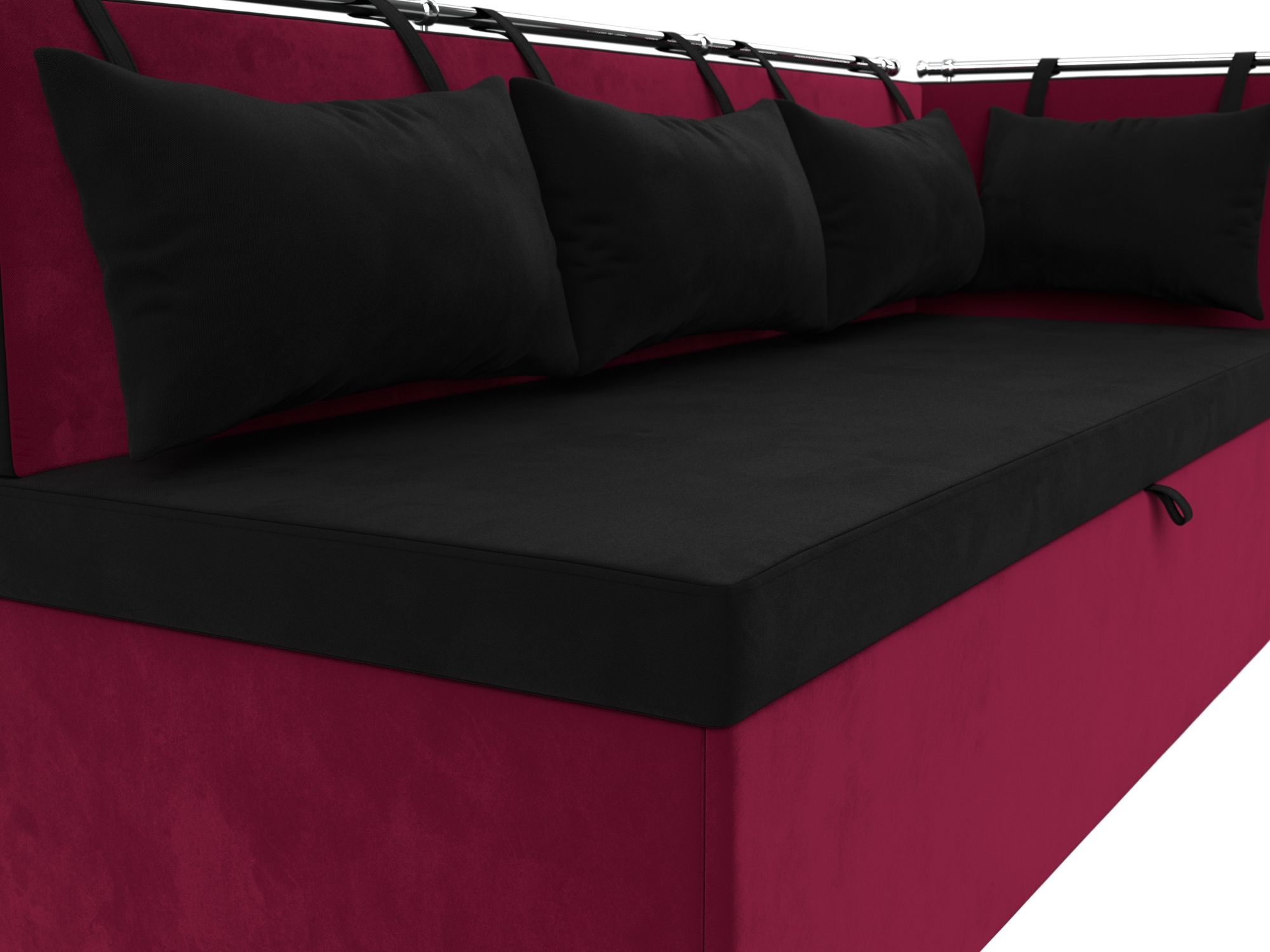 Кухонный диван Метро с углом справа (Черный\Бордовый)