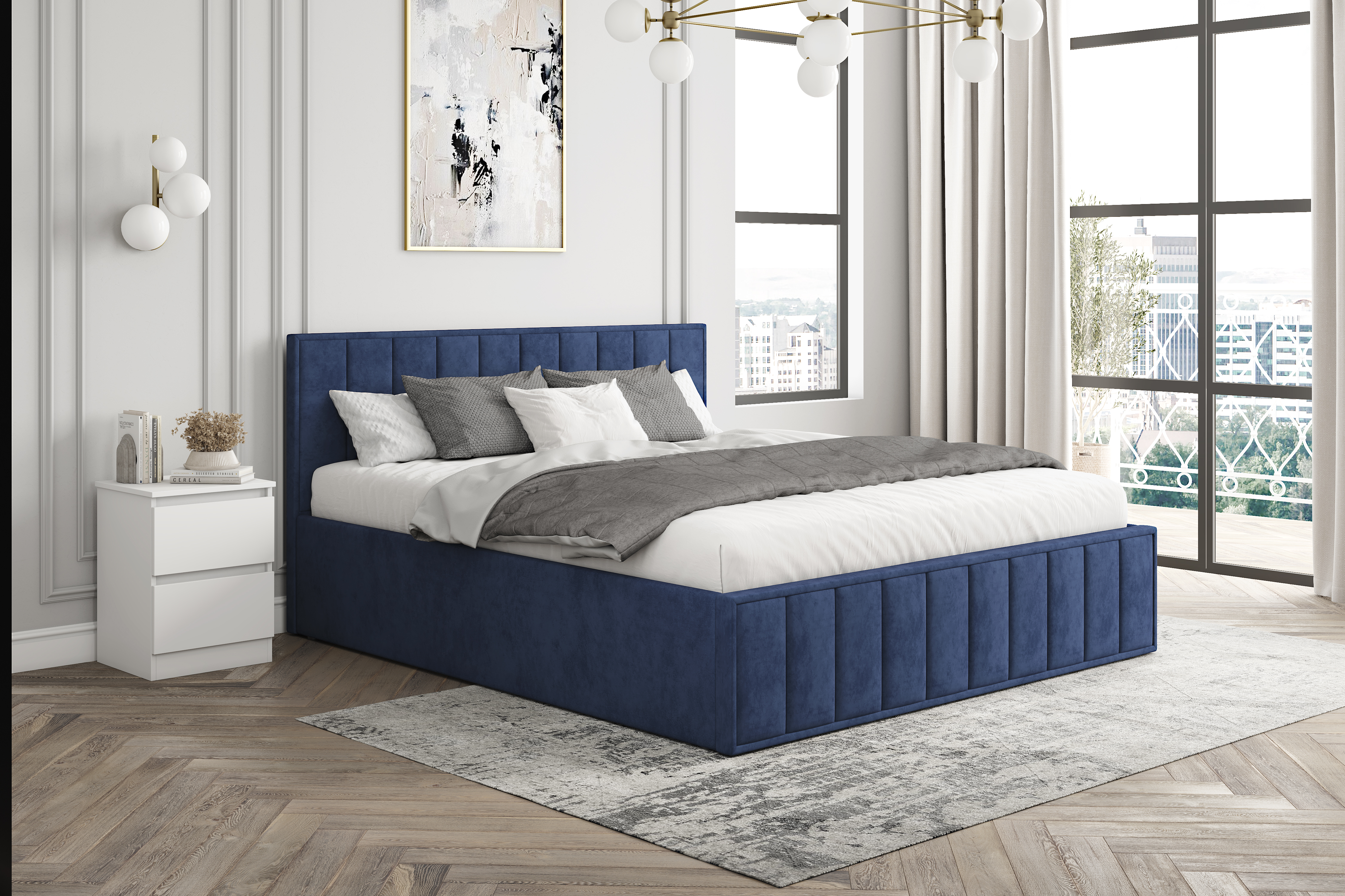 Мягкая кровать Лана 1,8 с подъемным механизмом (синий велюр)