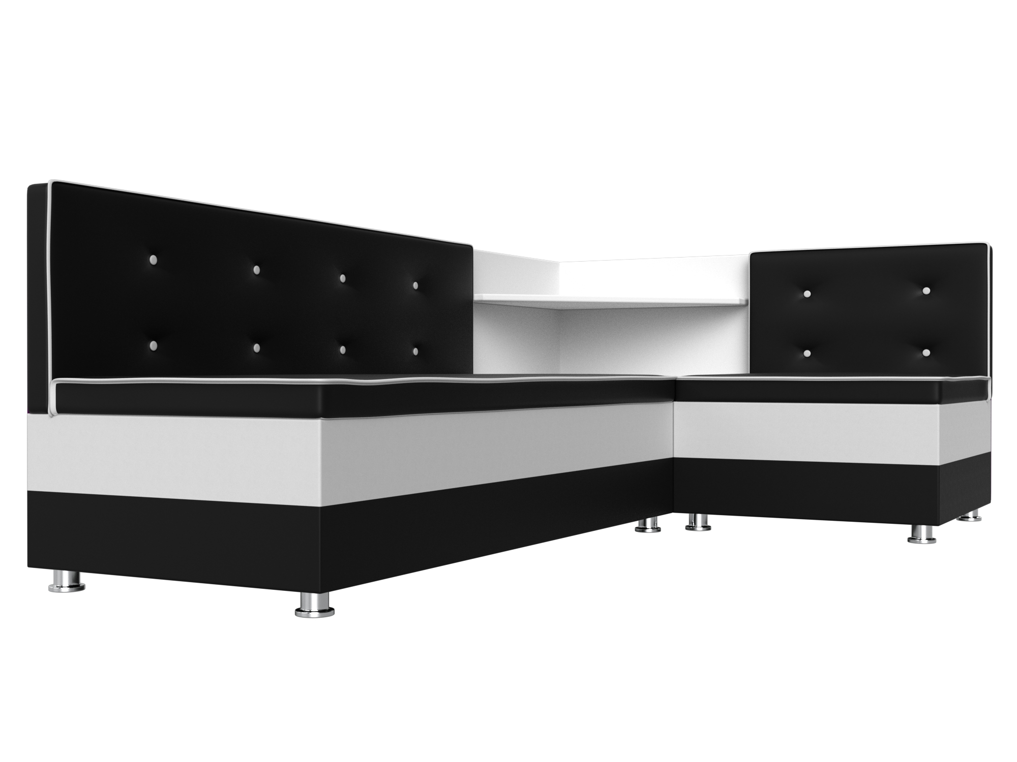 Кухонный угловой диван Милан правый угол (Черный\Белый)