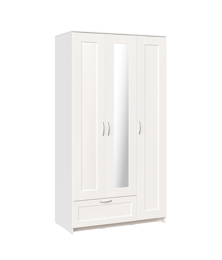 Шкаф Сириус 3 двери с зеркалом 1 ящик, белый