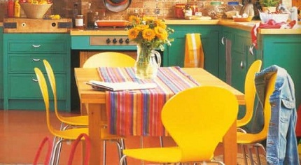 Яркие стол и стулья для кухни