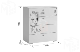 Комод  Гламур белый/белый глянец