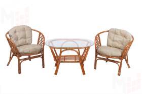 Комплект Багама Дуэт с простыми бежевыми подушками и овальным столом