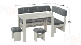 Кухонный уголок Альфа - МФ-100.001 Дуб крафт белый, Антрацит, Велюр Серый