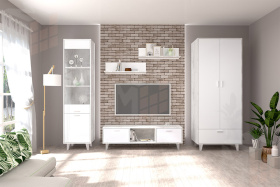 Гостиная Эго Бетон Светлый/Белый Глянец Вариант 6