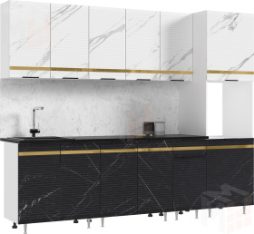 Кухонный гарнитур Милена с пеналом 2,6 (мрамор белый софт/мрамор блэк софт))