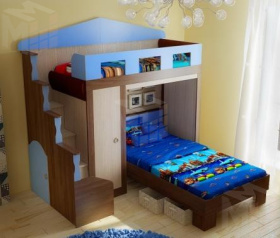 Кровать-чердак Фанки Хоум + кровать низкая Фанки Тайм-02