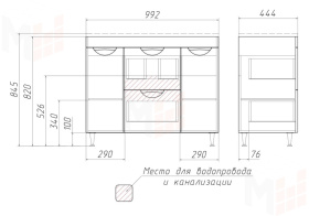 Тумба под умывальник "Elen 100" Грация с двумя ящиками В2 Домино