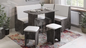 Кухонный уголок Техас Исп.1 Ателье темный, Экокожа белая