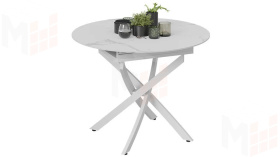 Стол обеденный раздвижной Бергамо Тип 1  Белый муар, Стекло матовое белый мрамор