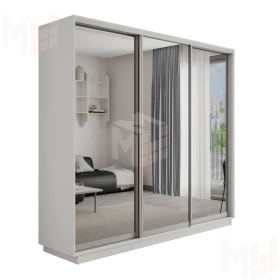 Шкаф-купе Оптим 3-х дверный 1 секция (Зеркало) 180 см. 2 штанги, 9 полок, 4 ящика