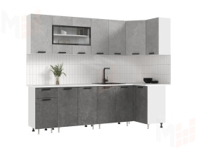 Кухня Рио New угловая 2,6*1,0 м (490) Бетон темный/бетон светлый, Белый (Антарес)