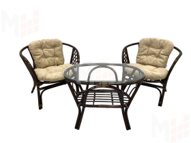 Комплект Багама Дуэт с простыми бежевыми подушками и овальным столом