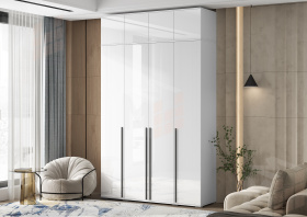 Шкаф Норд 4-х створчатый с антресолью (белый/белый глянец)