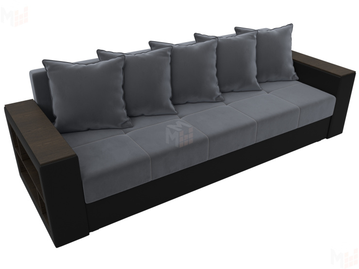 Диван прямой Дубай Лайт полки слева ( Серый\Черный )