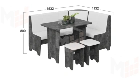 Кухонный уголок Техас Исп.1 Ателье темный, Экокожа белая