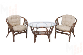 Комплект Багама Дуэт с простыми бежевыми подушками и овальным столом