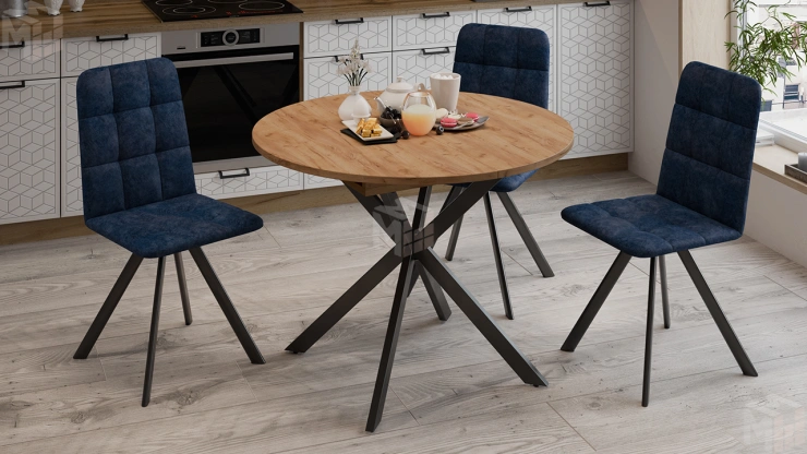 Стол обеденный раздвижной Мэдисон Тип 1 Черный муар, Дуб Крафт золотой