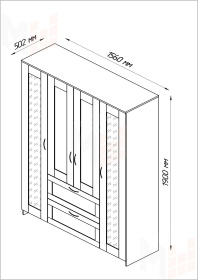 Шкаф Сириус 4 двери 1 ящик (2 зеркала) сонома